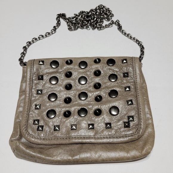 BCBGMAXAZRIA Leather Chain Strap Crossbody bag with Studs Brown Small - Picture 2 of 8